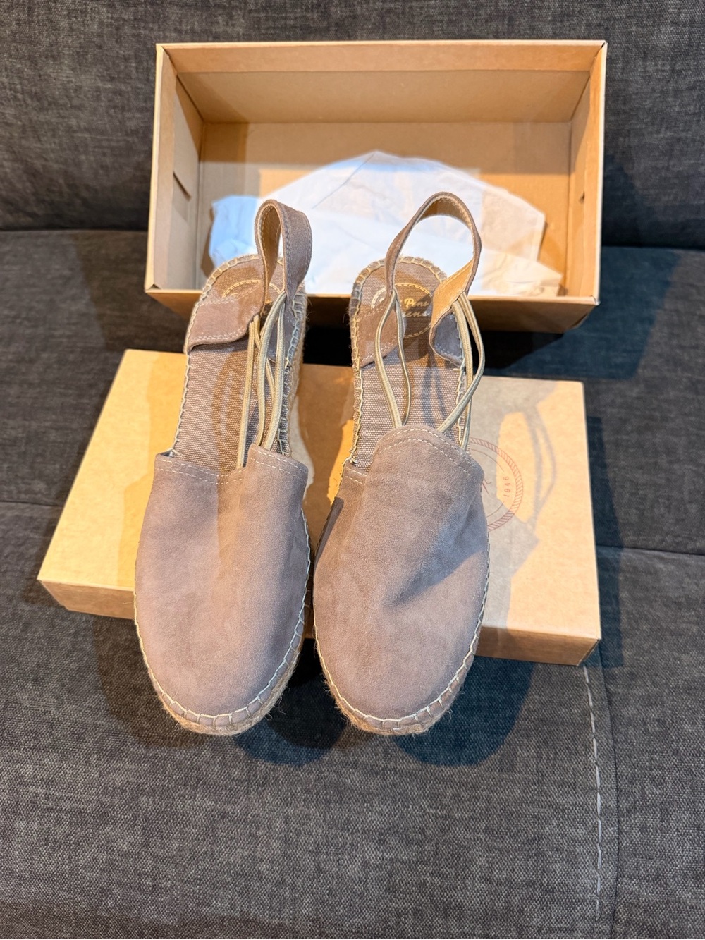 NWOT Toni Pon Tremp Womens Taupe Suede Espadrille Wedge Slingback size 40 - Picture 3 of 11